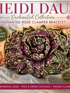 Heidi Daus Pink & Green Crystal Rose Clamper Bracelet